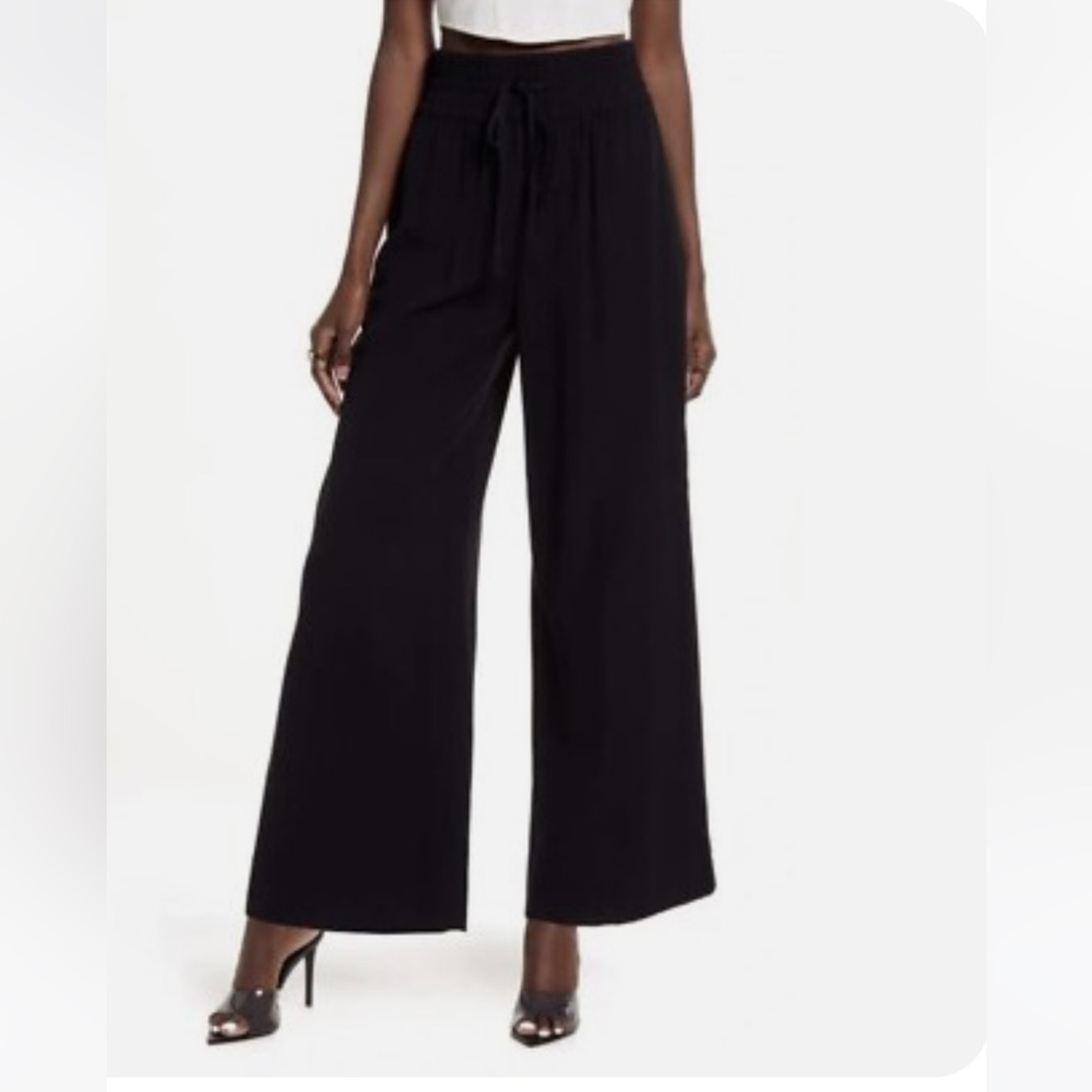 OPEN EDIT High Waist Wide Leg Pants Black Drawstring Size Large